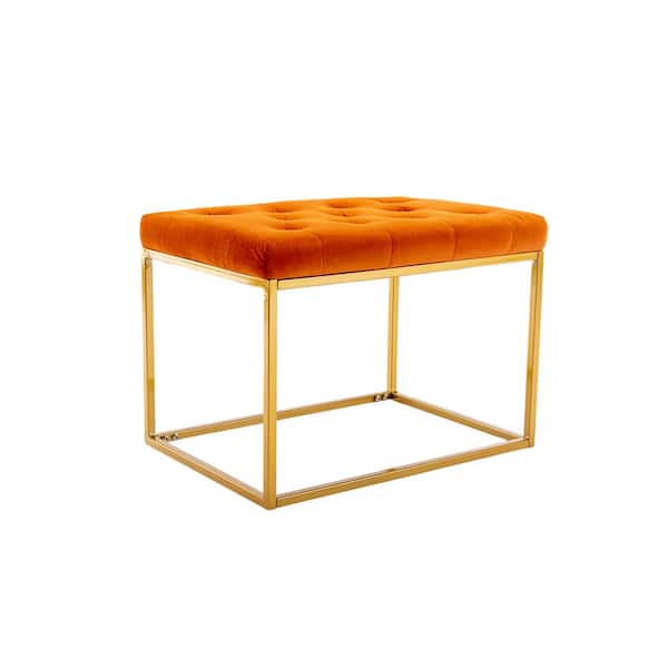 Kahomvis Orange Living Room Velvet Upholstered Tufted Ottoman with Metal Frame