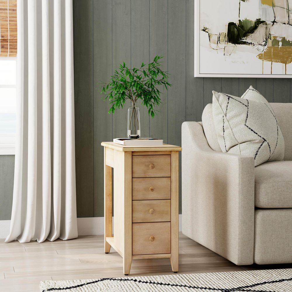 Kelton 11.5 in. W Beige Rectangular Wood 4-Drawer End Table
