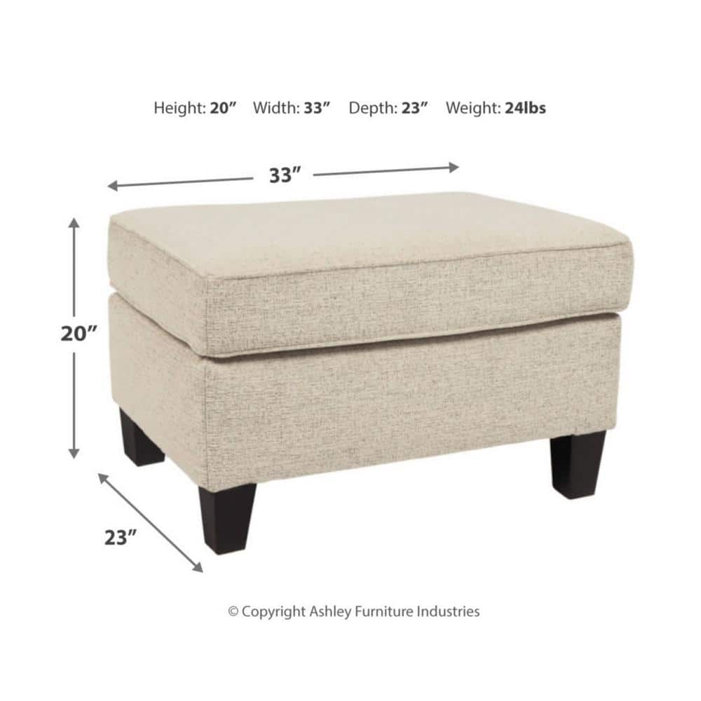 Beige Chenille Contemporary Ottoman with Dark Wood Legs