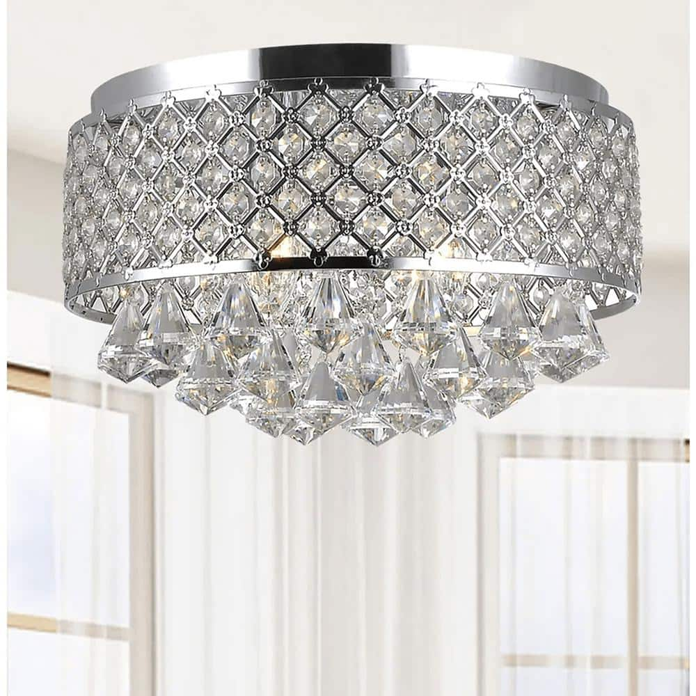 Jojospring Joy 15 in. W 4Light Chrome and Crystal Flush Mount B125