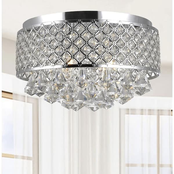 Jojospring Joy 15 in. W 4Light Chrome and Crystal Flush Mount