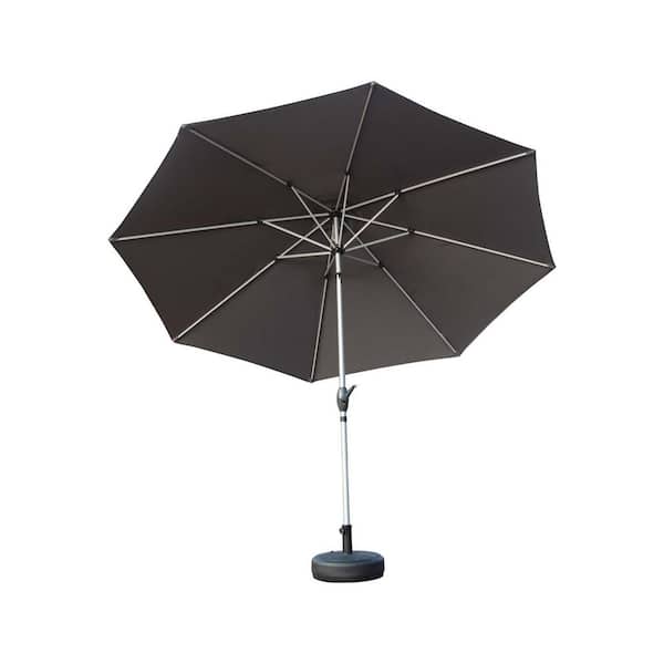 Unbranded 9 ft. Metal Outdoor Market Table Patio Umbrella with Button Tilt, Crank and 8 Sturdy Ribs for Garden in Gray