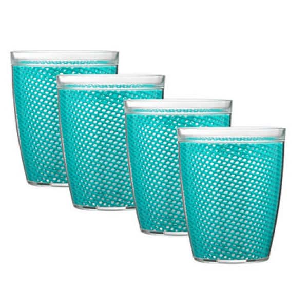Kraftware Fishnet 14 oz. Teal Insulated Drinkware (Set of 4)