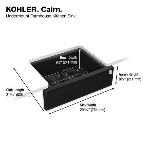 KOHLER Cairn Matte Grey Granite Composite 29.6875 in. Single Bowl Undermount Kitchen Sink