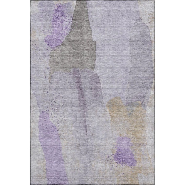 Mayfield Premium Machine Washable Abstract AMF1986 Lavender 3 ft. x 4 ft. Area Rug