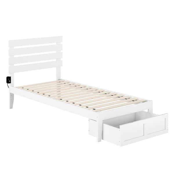 AFI Oxford Twin Extra Long Bed with Foot Drawer and USB Turbo Charger in White