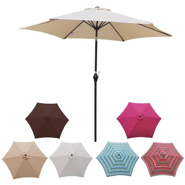 Unbranded 9 ft. Market Tilt Patio Umbrella in Tan with Push Button Tilt and Crank