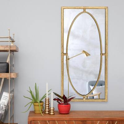 Medium Rectangle Gold Antiqued Classic Mirror (30 in. H x 14 in. W)