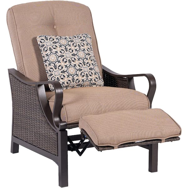 Hanover Ventura Steel Metal Outdoor Recliner with Tan Cushions