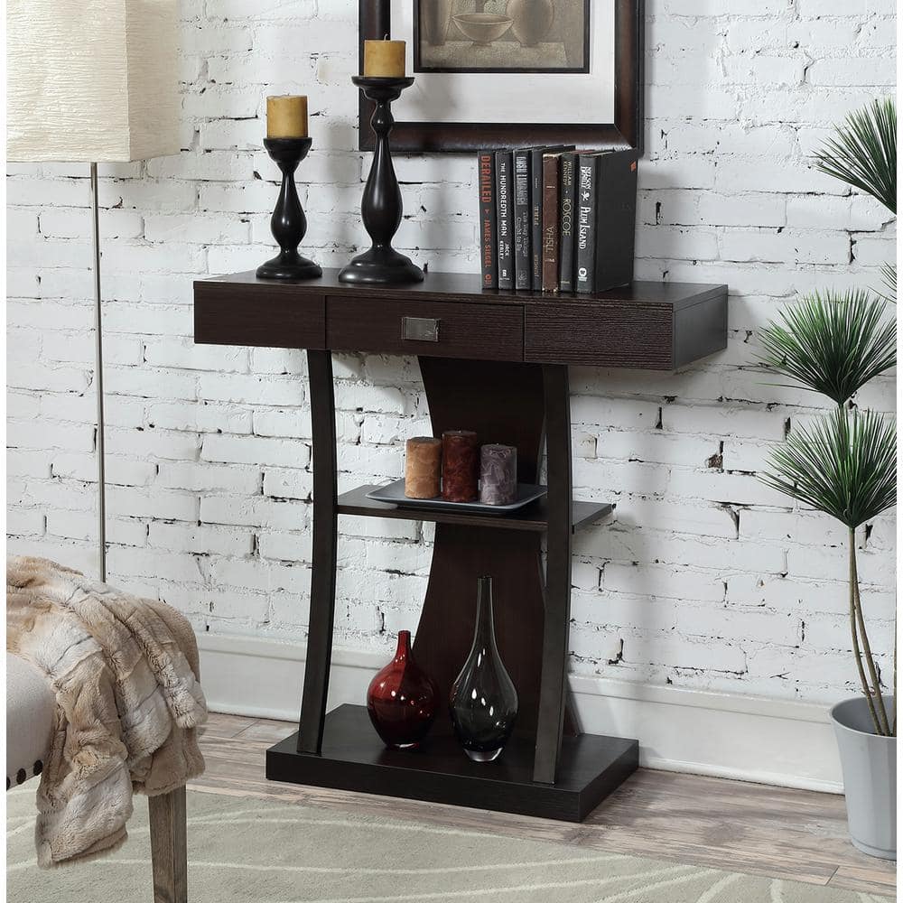 Newport Harri Espresso 3-Tier Console Table with Storage Drawer