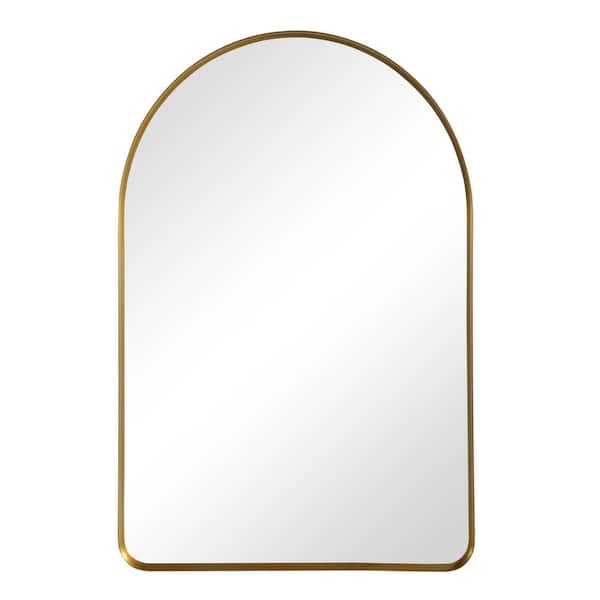 Lirago Modern Arch 26 in. W x 38 in. H Aluminium Alloy Deep Framed Decorative Mirror With Rounded Corner In Gold