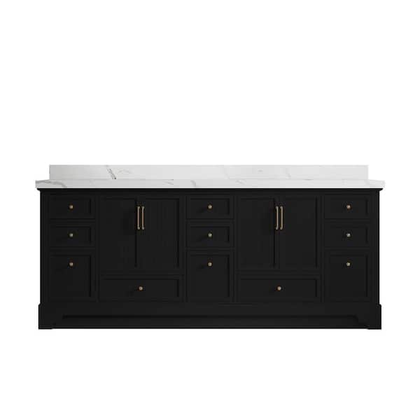 Willow Collections Alys 84 in. W x 22 in. D x 36 in. H Double Sink Bath Vanity in Black with 2 in. Calacatta Laza Qt. Top