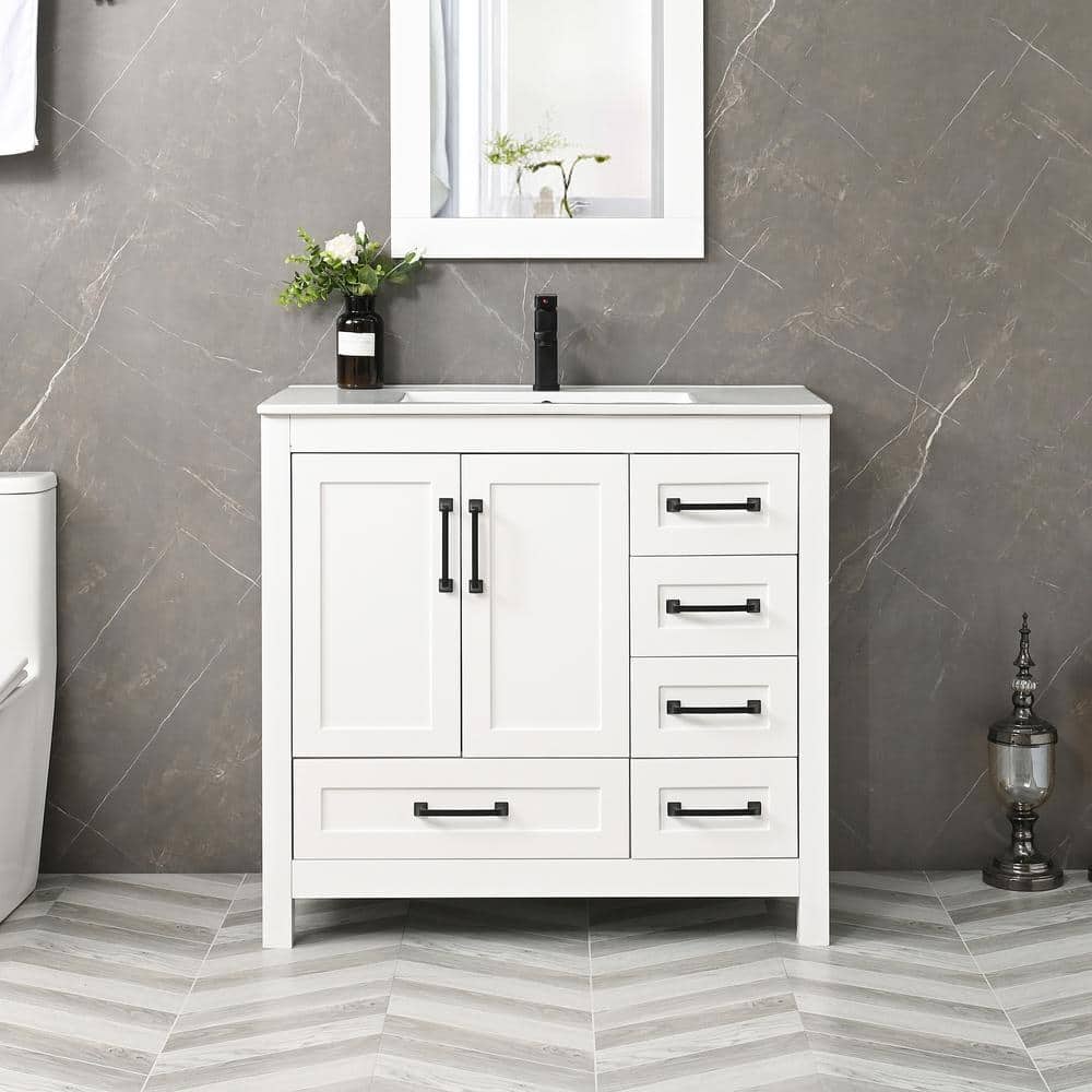 エクリュ36 eclife 36 in. W x 18.3 in. D Single Sink Freestanding White Bath