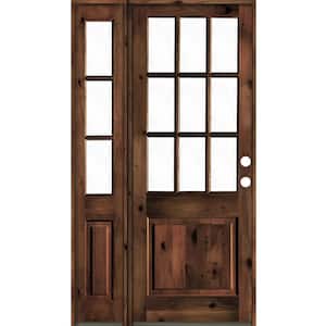 50 in. x 96 in. Alder 2 Panel Left-Hand/Inswing Clear Glass Red Mahogany Stain Wood Prehung Front Door w/Left Sidelite