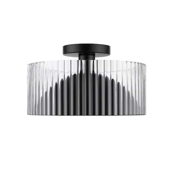 OVE Decors Riley 1-Light Black Semi-Flush Mount with Glass Shade