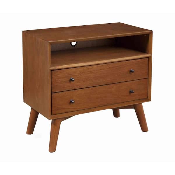 Benjara Brown 2-Drawers Wooden 28 in. W Nightstand