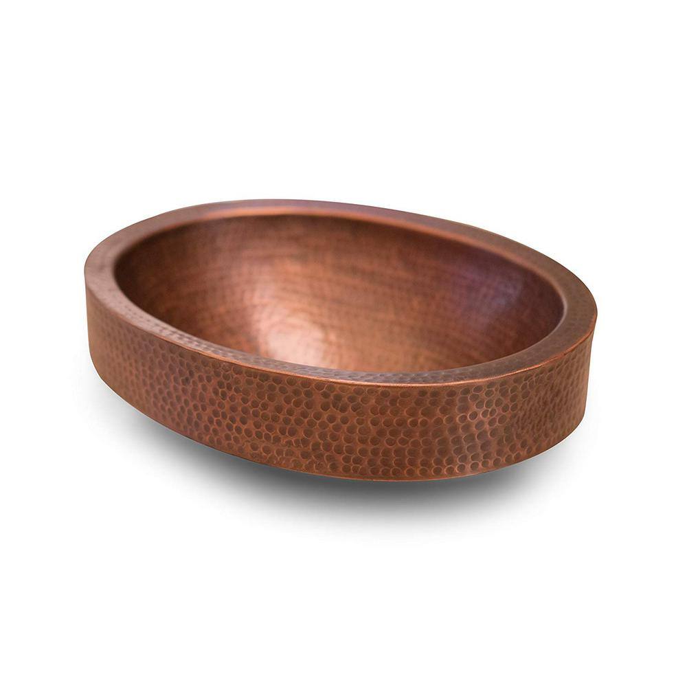 Hand Hammered Pure Copper Oval Undermount Bathroom Sink 17"