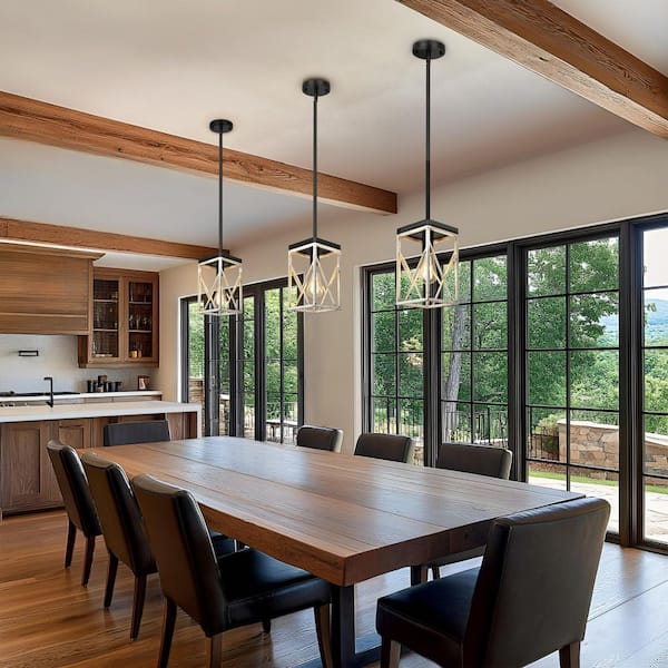 Jasslynn 1 Light Farmhouse Pendant Light with Grey Wood-Like Grain Metal Shade Kitchen Island Light, No Bulbs Included