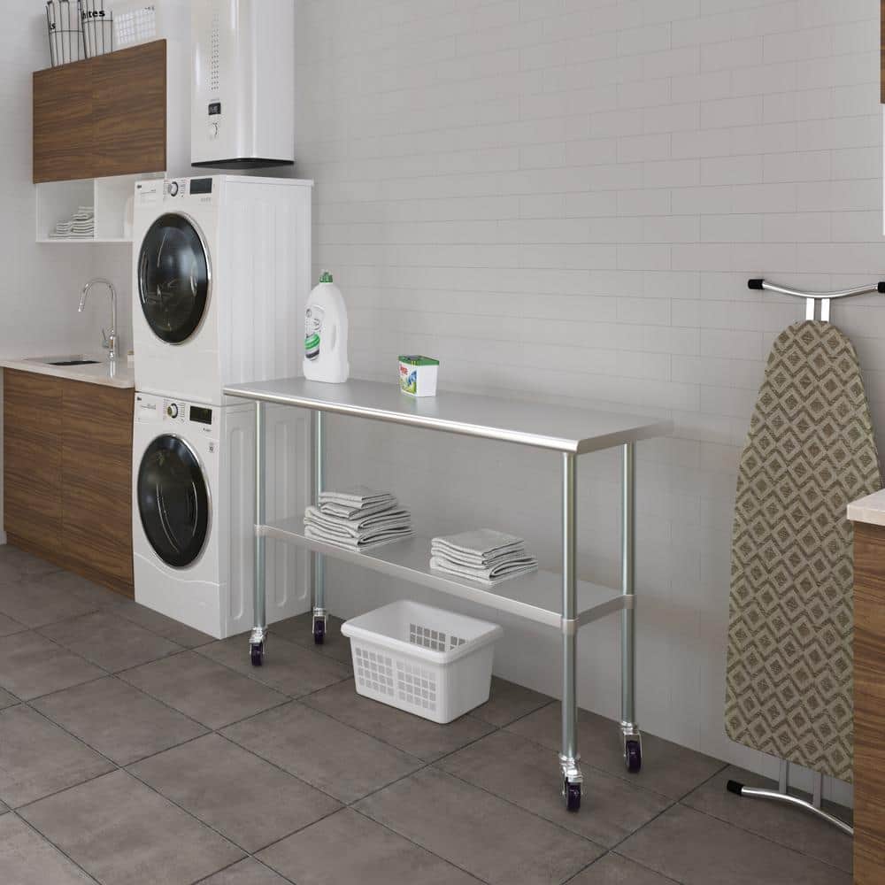 60" Stainless Steel Work Table with Galvanized Undershelf and Casters