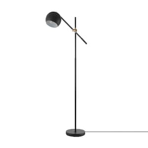 60 in. Matte Black Floor Lamp with Brass Pivot and Matte Black Shade, In-Line On/Off Foot Switch