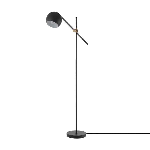 Globe Electric 60 in. Matte Black Floor Lamp with Brass Pivot and Matte Black Shade, In-Line On/Off Foot Switch