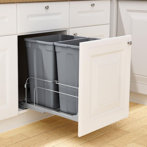 SKYSHALO Pull Out Double Trash Can 35 qt. x 2 with Door Mount Kit