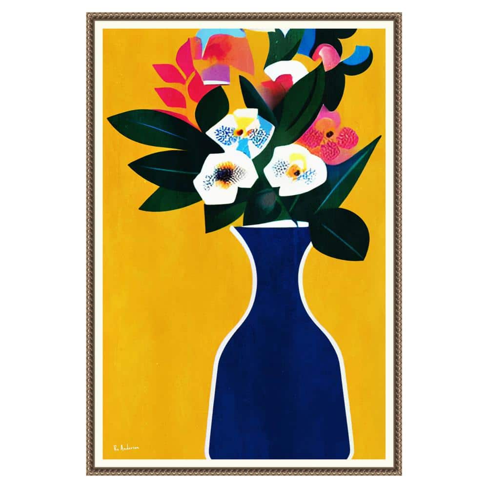 Sunshine Flowers Abstract Canvas Print with Bronze Frame