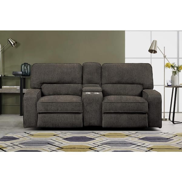 EVERGLADE HOME Amite 85.5 in. W Square Arm Chenille Straight Double Reclining Loveseat in Chocolate Black
