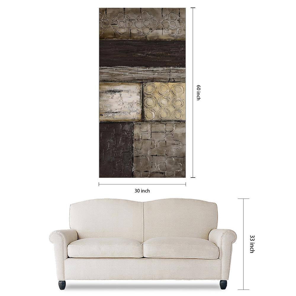 Large Gray and Brown Abstract Oil Canvas Artwork