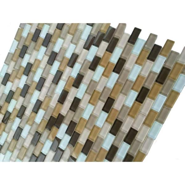 Free Flow Brown 12in x 12in Brick Glass Mosaic Wall Tile(10.76 sq. ft/Case)