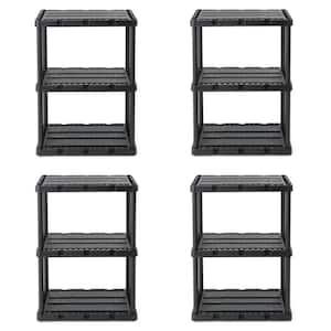 3 Shelf Knect-A-Shelf Solid Light Duty Storage Unit, W 12 in. x H 33 in. x D 24 in., Black 4 Pack