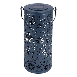 Bloom 12 in. Midnight Blue Integrated One LED Outdoor Bulkhead Solar Punched Metal Lantern