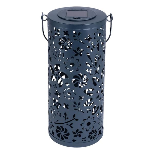 ALLSOP Bloom 12 in. Midnight Blue Integrated One LED Outdoor Bulkhead Solar Punched Metal Lantern