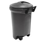 32 Gal. Wheeled Blow Molded Outdoor Trash Can in Black