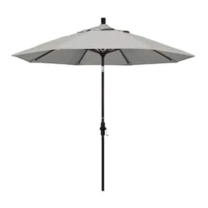 9 ft. Bronze Aluminum Pole Market Aluminum Ribs Collar Tilt Crank Lift Patio Umbrella in Granite Sunbrella