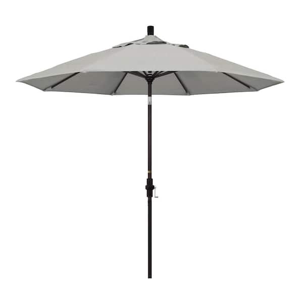 California Umbrella 9 ft. Bronze Aluminum Pole Market Aluminum Ribs Collar Tilt Crank Lift Patio Umbrella in Granite Sunbrella