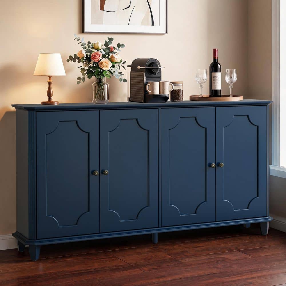Blue Farmhouse Wood 4-Doors Sideboard Buffet with Antique Bronze Knobs for Entryway, Living Room, Kitchen price history on PriceWatchPro