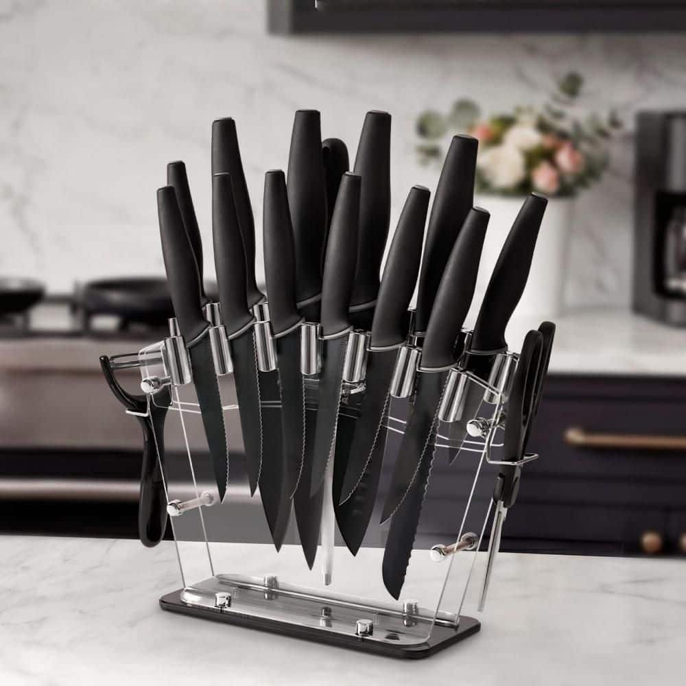 22-Piece Knife Set with Clear Knife Block and Sharpener for Everyday Home Cooking, Space-Saving, Dishwasher Safe, Black price history on PriceWatchPro