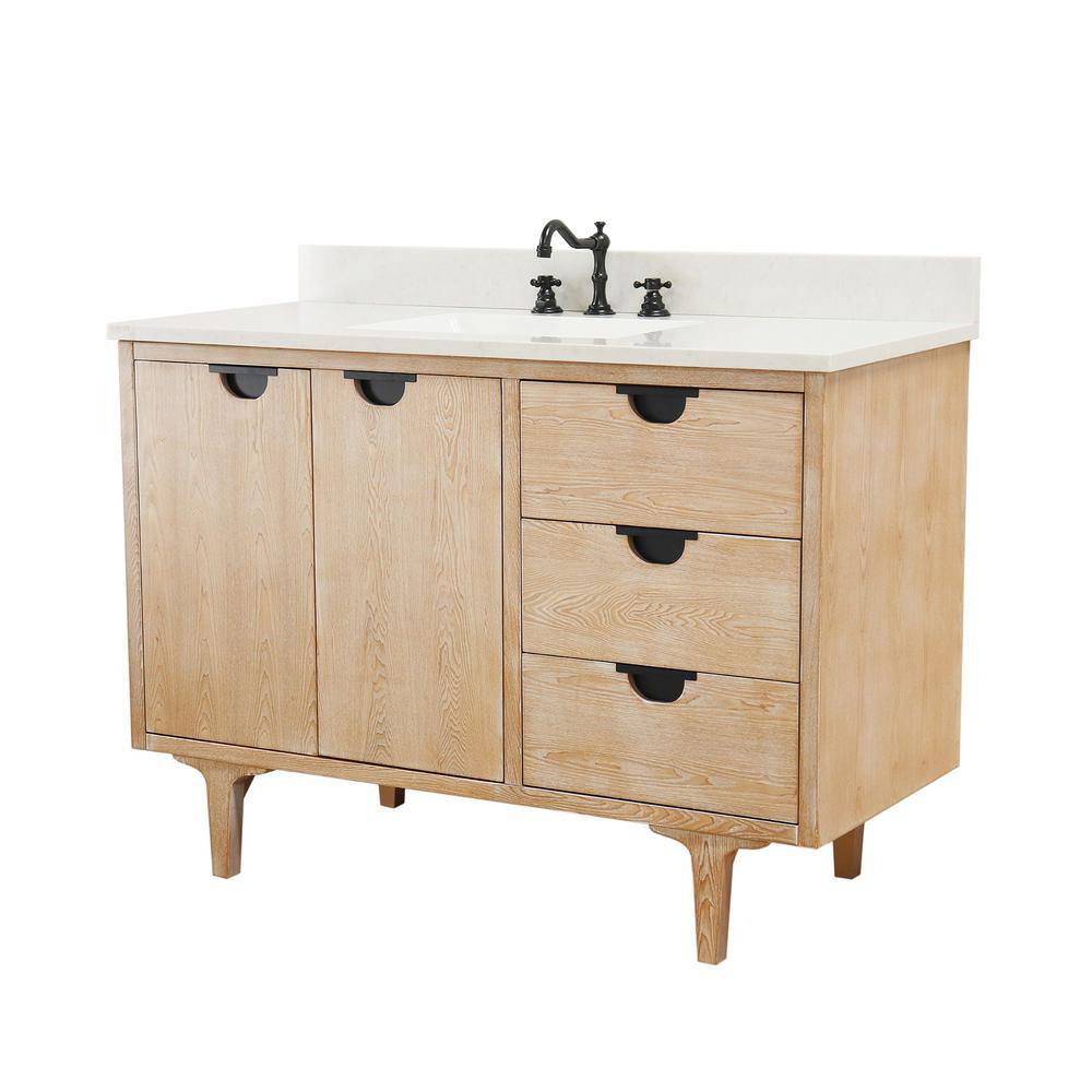 Weathered Neutral Single Sink Vanity with Engineered Quartz Top