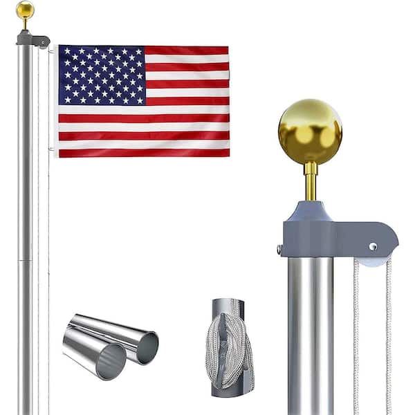 20 ft. Aluminum Flagpole with 3 ft. x 5 ft. U. S. Flag in Silver