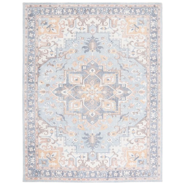 Restoration Vintage 8 ft. x 10 ft. Ivory/Light Blue Ornate Border Area Rug