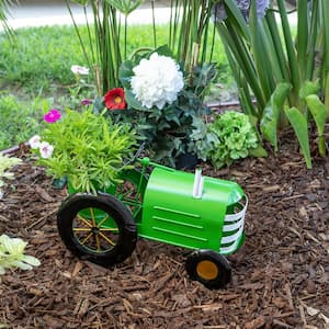 11 in. Tall Indoor/Outdoor Vintage Style Metal Tractor Planter, Lime Green