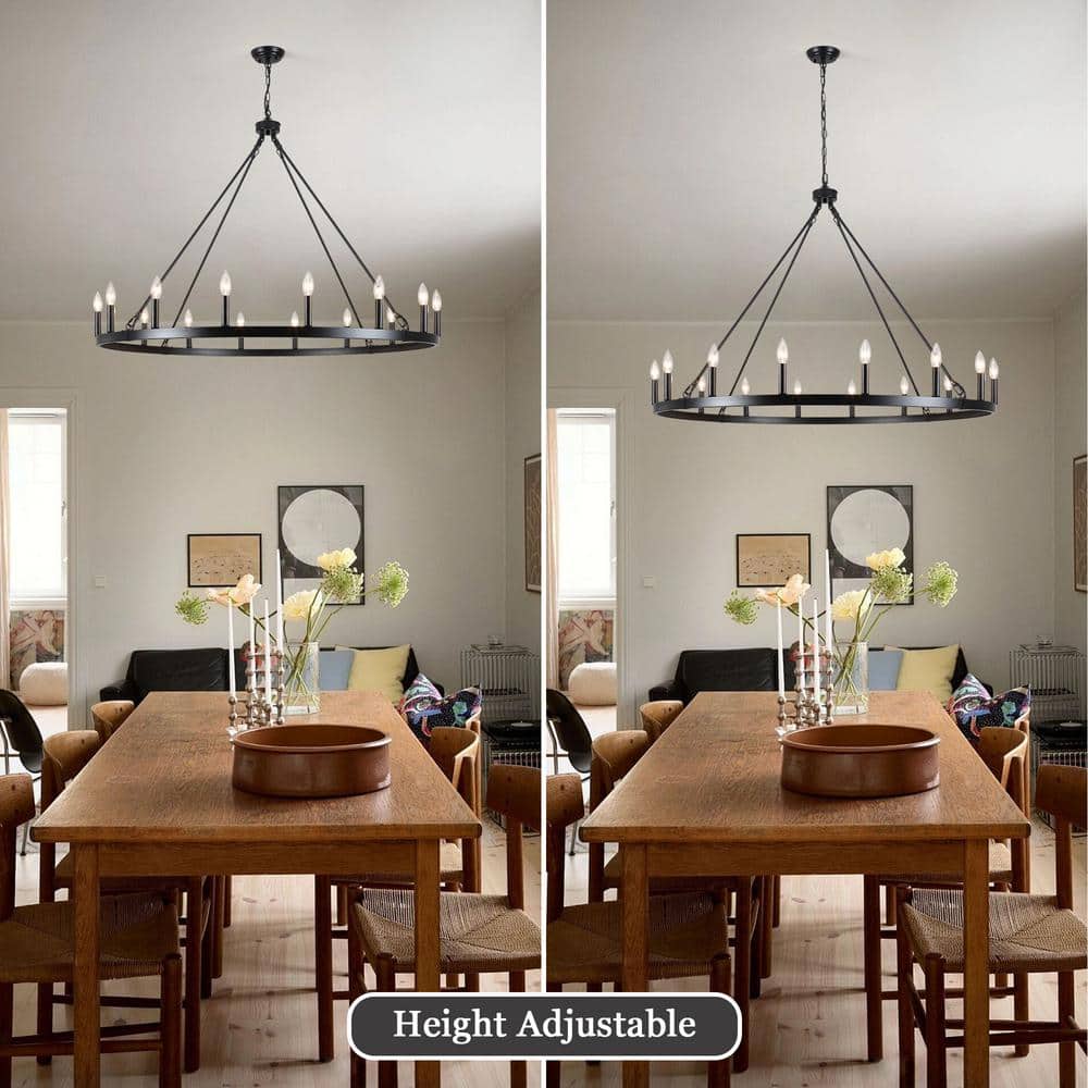 Large Black Metal Wagon Wheel Candle Chandelier