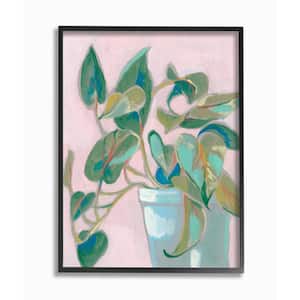 16 in. x 20 in. "Potted Plant Green Pink Painting" by Jennifer Goldberger Framed Wall Art