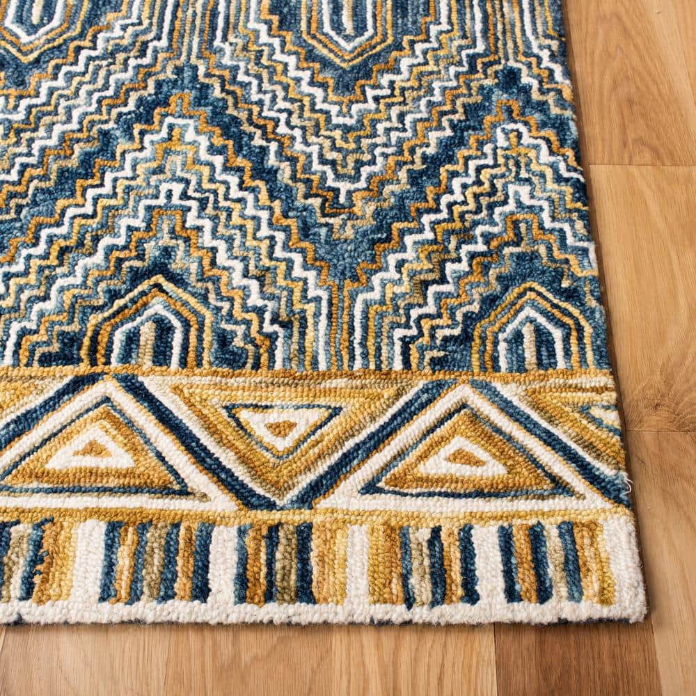 Blue Geometric Handmade Wool Area Rug 3' x 5'