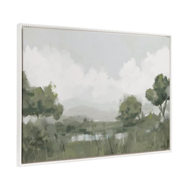 Kate and Laurel Modern Abstract Tree Landscape Wall Art" 1-Piece White Framed Canvas Art Print, 23 in. x 33 in.