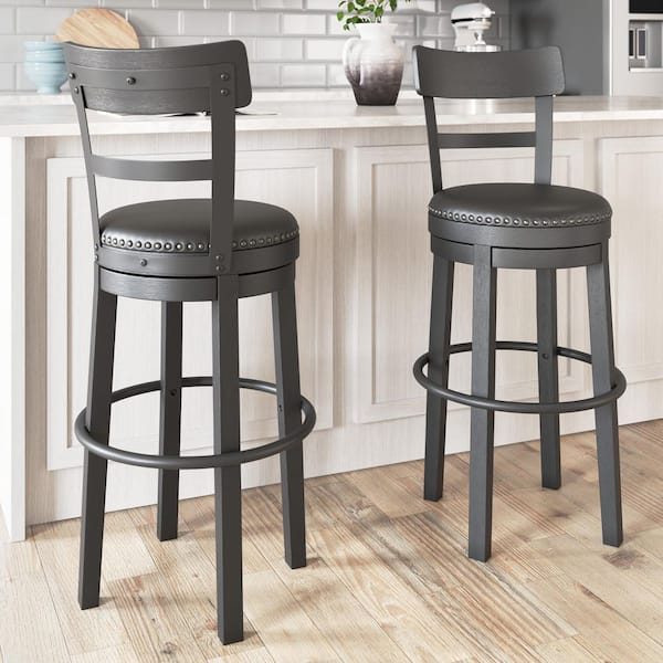 Valebeck 30 in. Black Low Back Wood Bar Stool Counter Stool Upholstered Stool with Faux Leather Seat