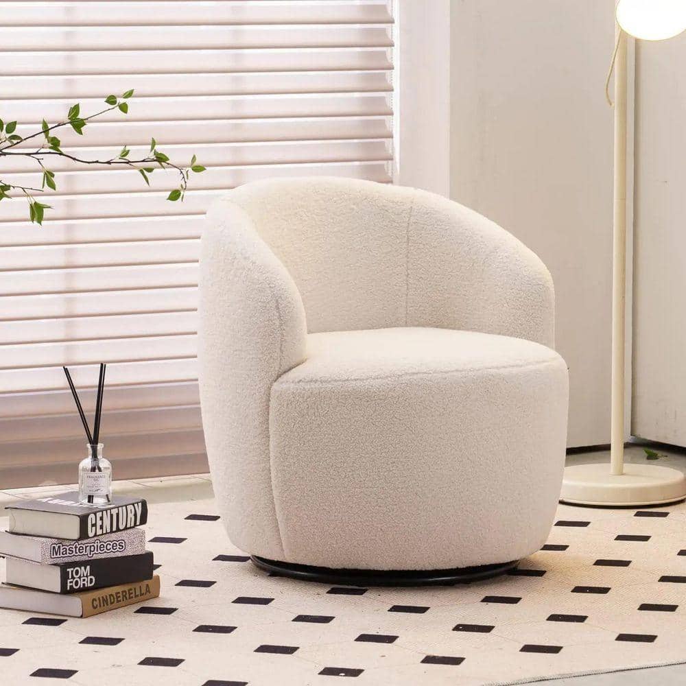 Ivory Fabric Arm Chair with Swivel (Set of 1) AM905C-55 - The Home