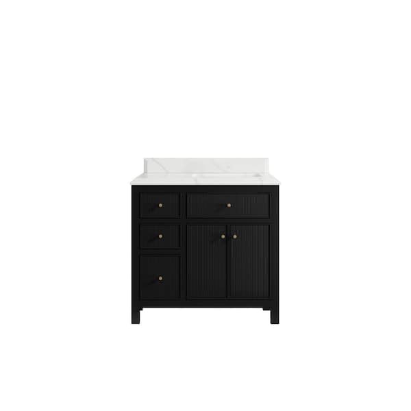 Willow Collections Sonoma 36 in. W x 22 in. D x 36 in. H Right Offset Sink Bath Vanity in Black with Cove Edge Calacatta Quartz Top