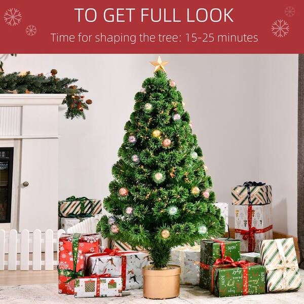 Homcom 3 Ft Green Pre Lit Artificial Christmas Tree Fiber Optic Holiday Home Xmas Indoor Decoration With Golden Stand 830 328v80 The Home Depot